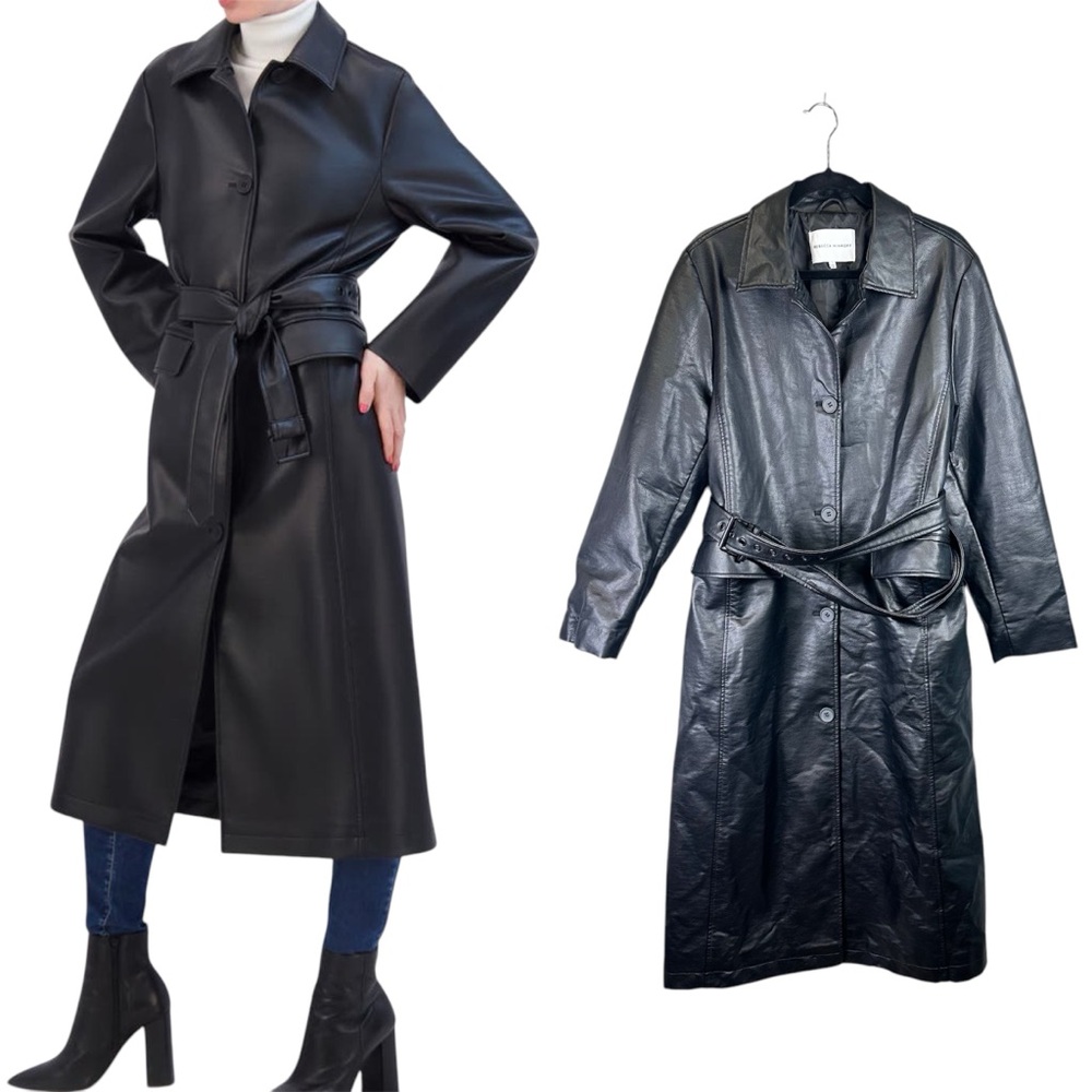 Rebecca Minkoff Black Leather Trench Coat - Picture 2 of 11